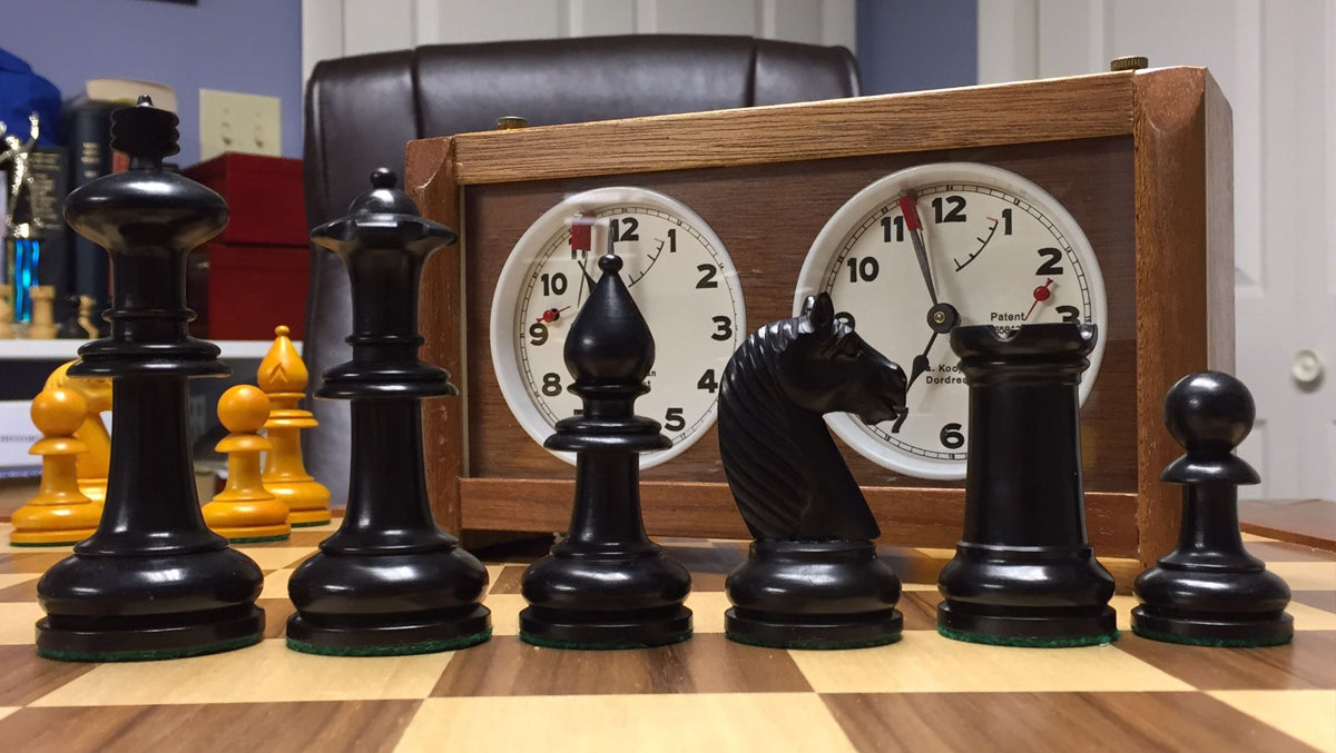 19th Century Antique Austrian Series Hand Crafted Chess Pieces in Ebonized & Boxwood - 4.2" King