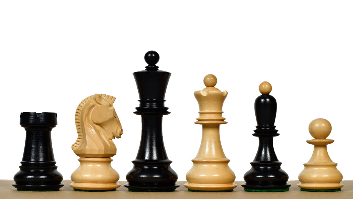 1950s' Fischer Dubrovnik Chessmen Version 3.0 in Ebonized & Box Wood - 3.75" King