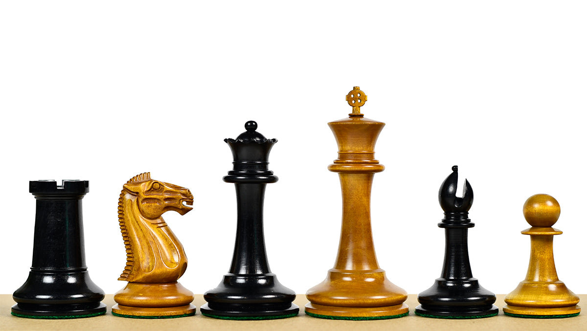Nathaniel Cooke 1849 Collector’s Staunton Chess Pieces – 4.5” King | Ebony & Antiqued Boxwood