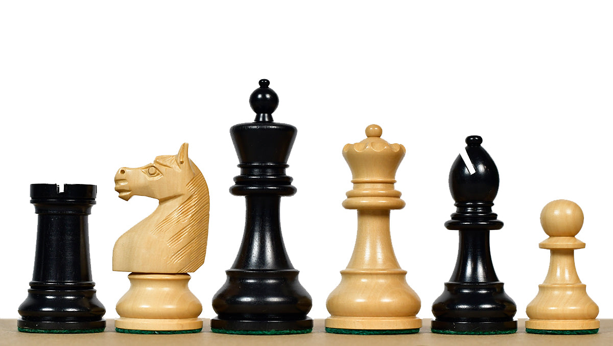 The 4" Repro of 1930s-70s Hastings Chess Congress Set Wooden Chess Pieces in Genuine Ebony & Indian Boxwood - 1350 Grams Weight