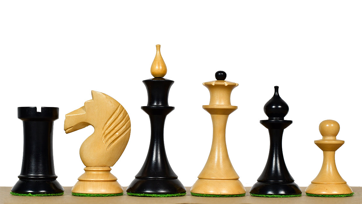 1950s' Soviet Russian (The Queen's Gambit Netflix Series) Latvian Chess Pieces in Ebonized Boxwood & Natural Boxwood - 4.1" King