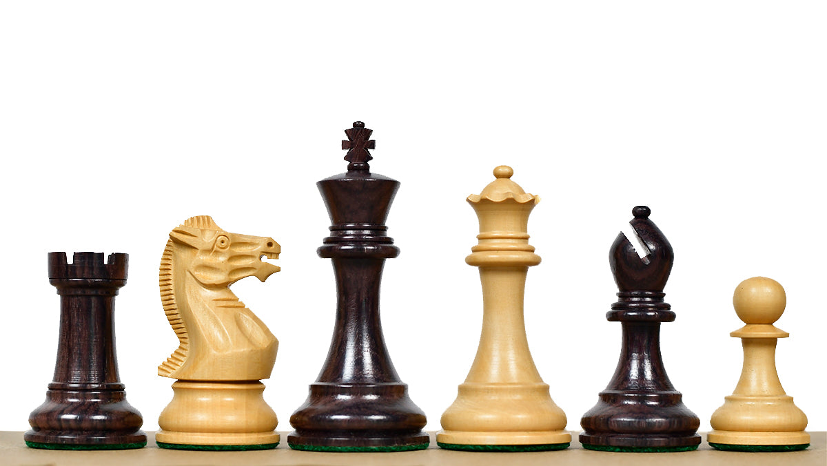 Pro Staunton Series Tournament Weighted Chess Pieces in Indian Rosewood and Boxwood - 3.8" King