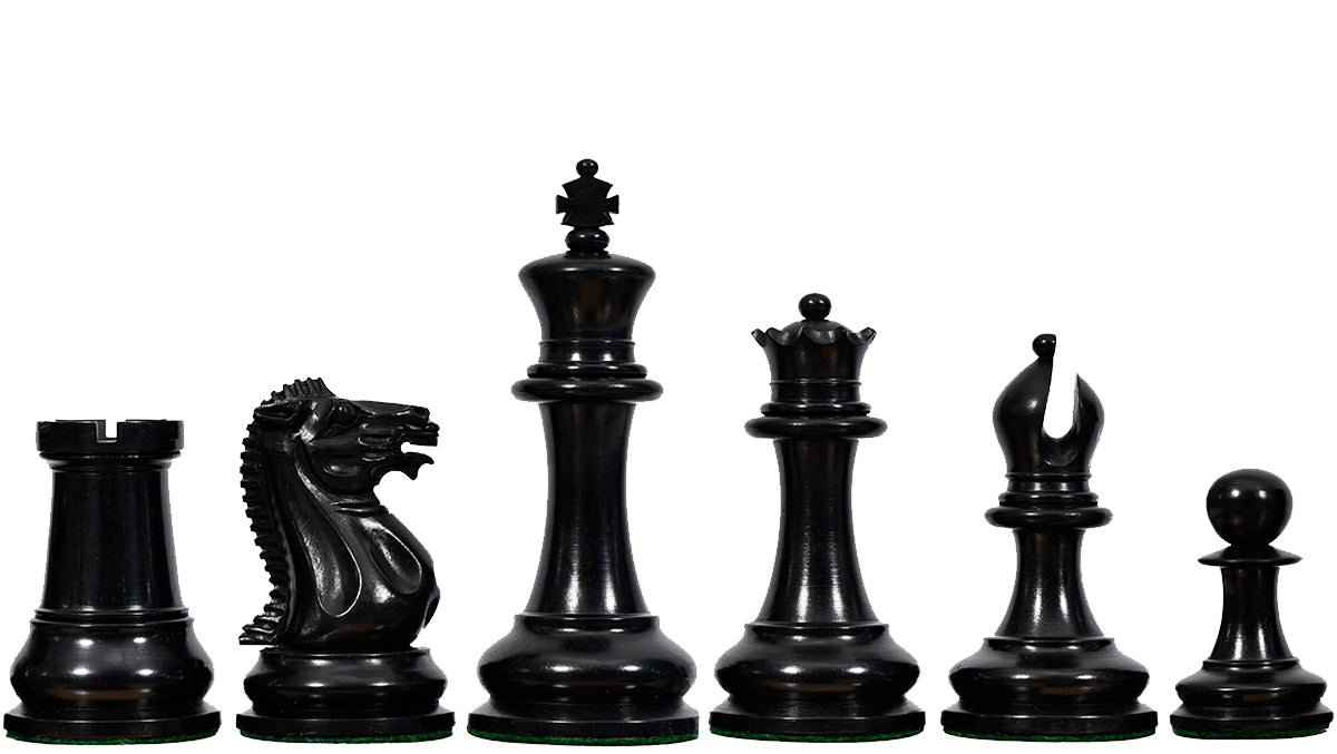 Reproduced 1849 Original Staunton Pattern Wooden Heavy Chess Pieces in Ebony / Boxwood with King Side Stamping - 3.75" King