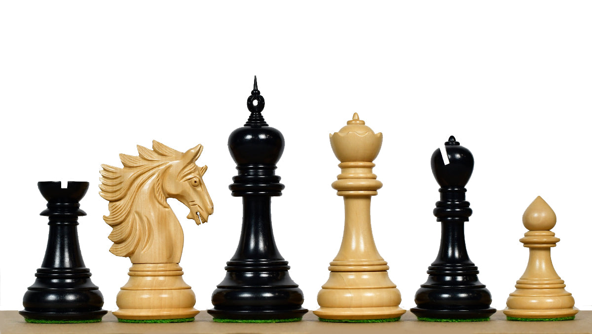 The Sher-E-Punjab Series Chess Pieces in Ebony Wood / Boxwood - 4.6" King