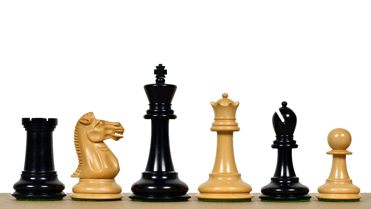 Vintage 1915-1925 Nimzovich Staunton Chess Pieces in Ebony & Boxwood – 3.75" King with King’s Side Marking – 1366g – Pieces Only