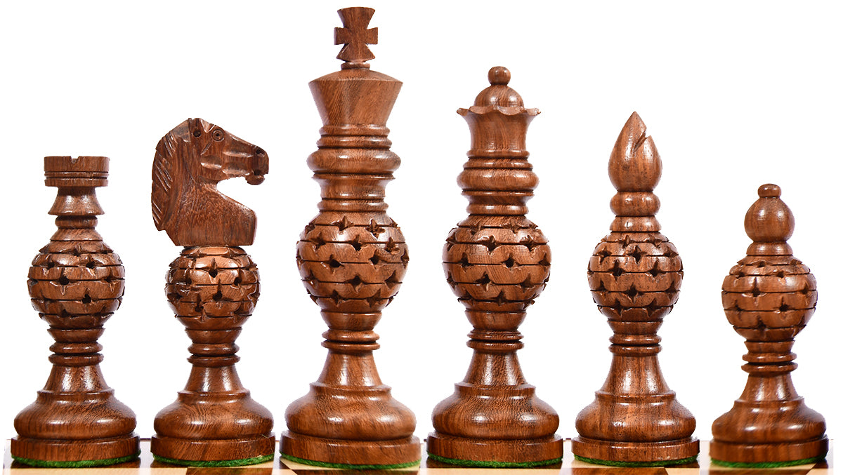 The Spherical Series Astonishing Jali Wooden Chess Pieces in Sheesham & Box Wood - 4.72" King