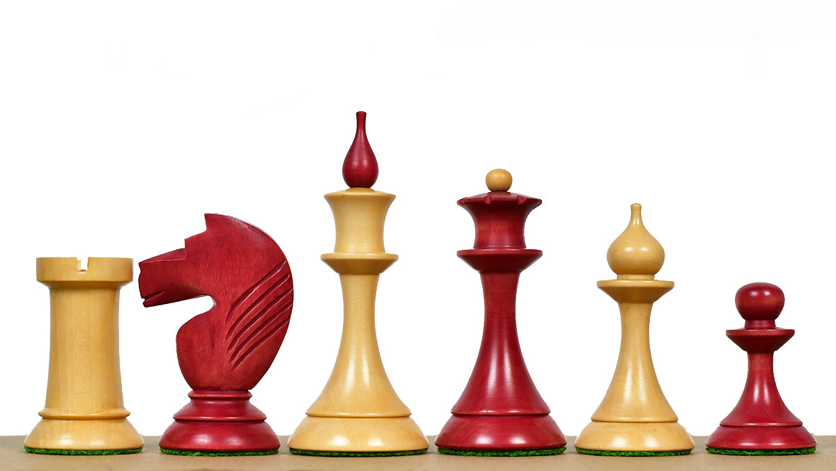 1950s' Soviet (Russian) Latvian Chess Pieces in Stained Crimson / Box Wood - 4.1" King - 1050 Grams