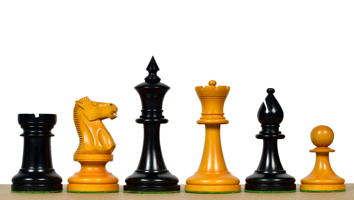 IMPROVED Repro 1904 Cambridge Springs International Tournament Chess Pieces in Ebonized & Antiqued Boxwood - 4" King