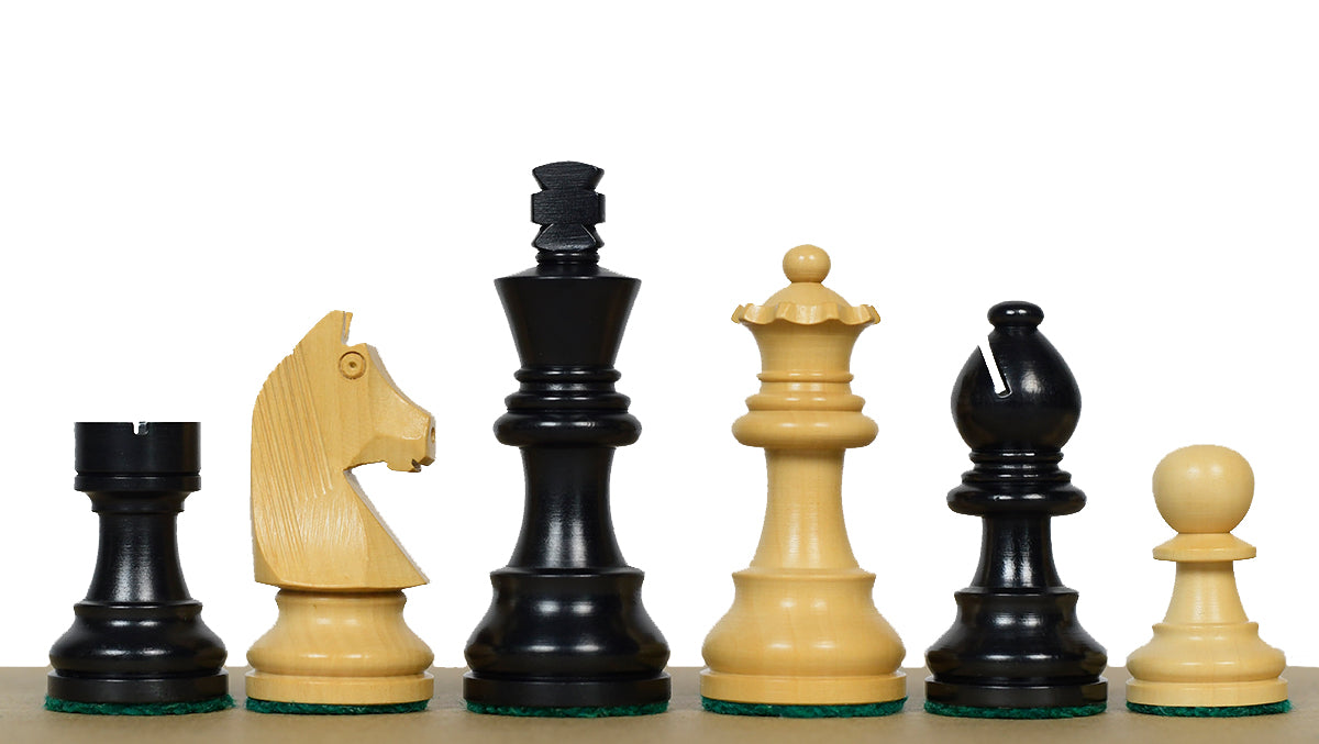 German Knight Tournament Series Staunton Chess Pieces in Ebonized Boxwood & Box Wood - 3" King