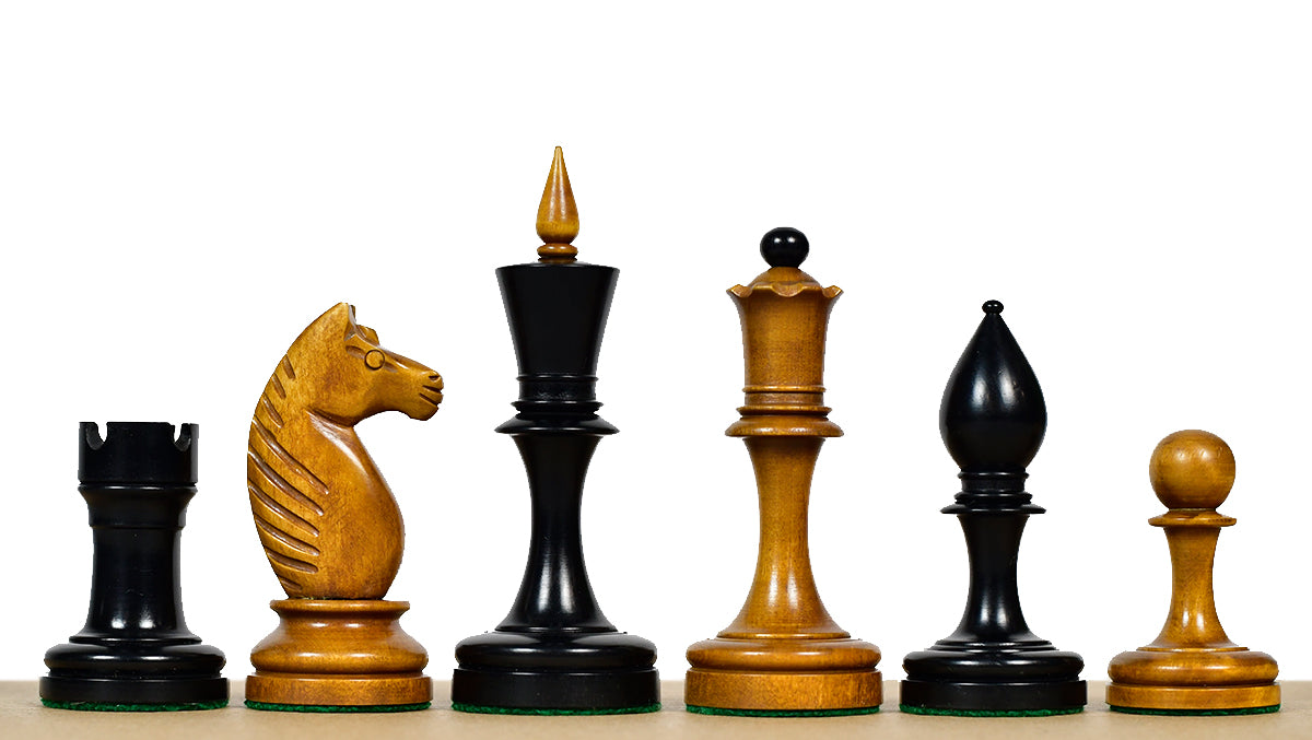 The Repro of Averbakh 1949 Moscow Chess Championship Chess Pieces in Ebonized & Antiqued Boxwood 4.20 inch King - 1130 Grams Weight