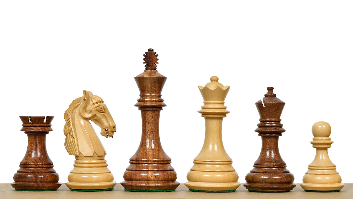 3.8" New Columbian Staunton Series Chess Pieces in Sheesham Wood & Boxwood - 1100 grams
