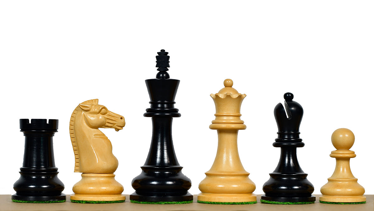 British Chess Company (BCC) Popular Staunton Double Collared Chess Pieces in Ebony & Boxwood - 4.2" King