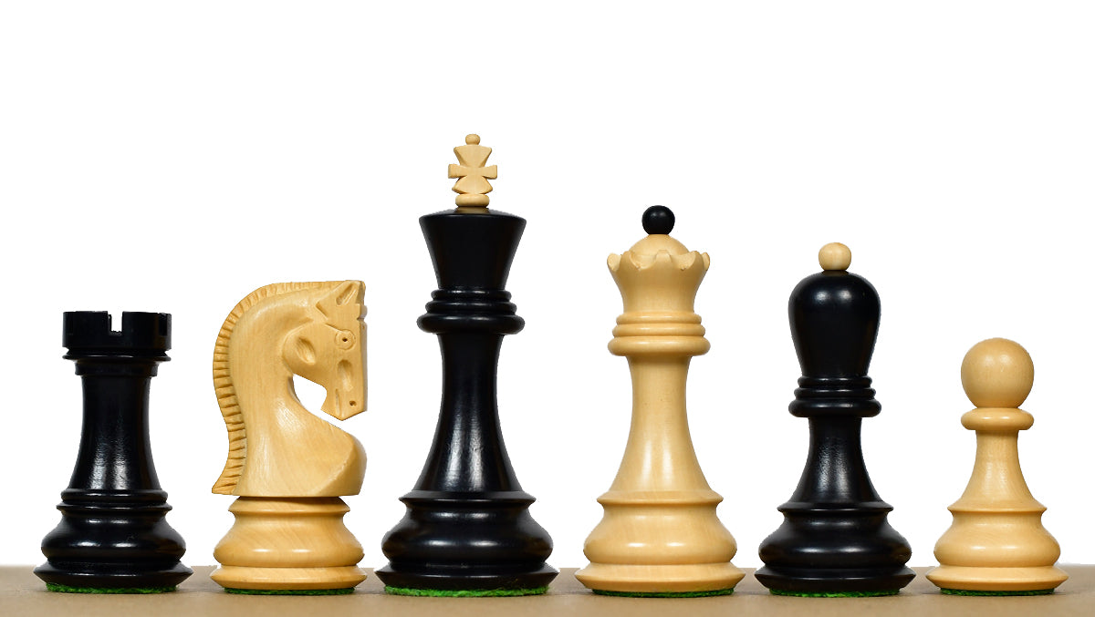 1959 World Chess Championship Russian Zagreb Weighted 4.14" Chess Pieces in Ebonized Boxwood / Natural Boxwood - 1300 GMS