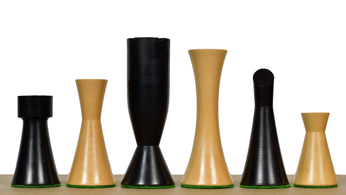 Minimalist Series Midnight Contemporary Chess Pieces in Ebonized Boxwood & Box Wood - 3.4" King