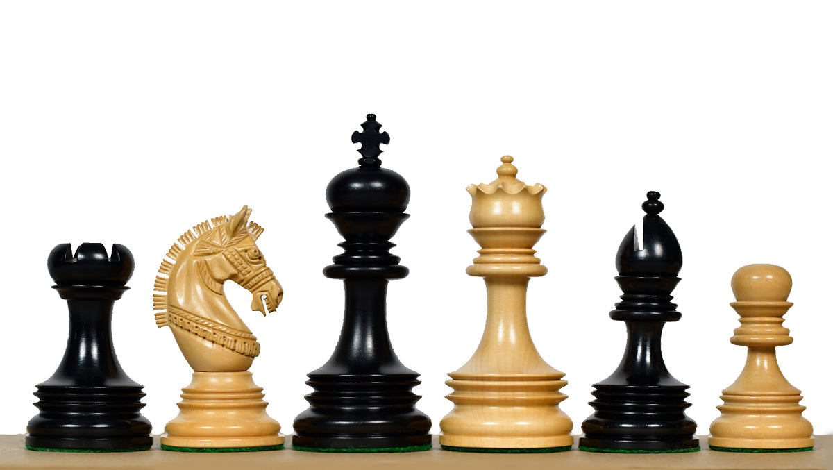Indian Chetak II Customized Lead Weighted Luxury Chess Pieces in Ebony wood / Boxwood - 4.3" King extra Queens