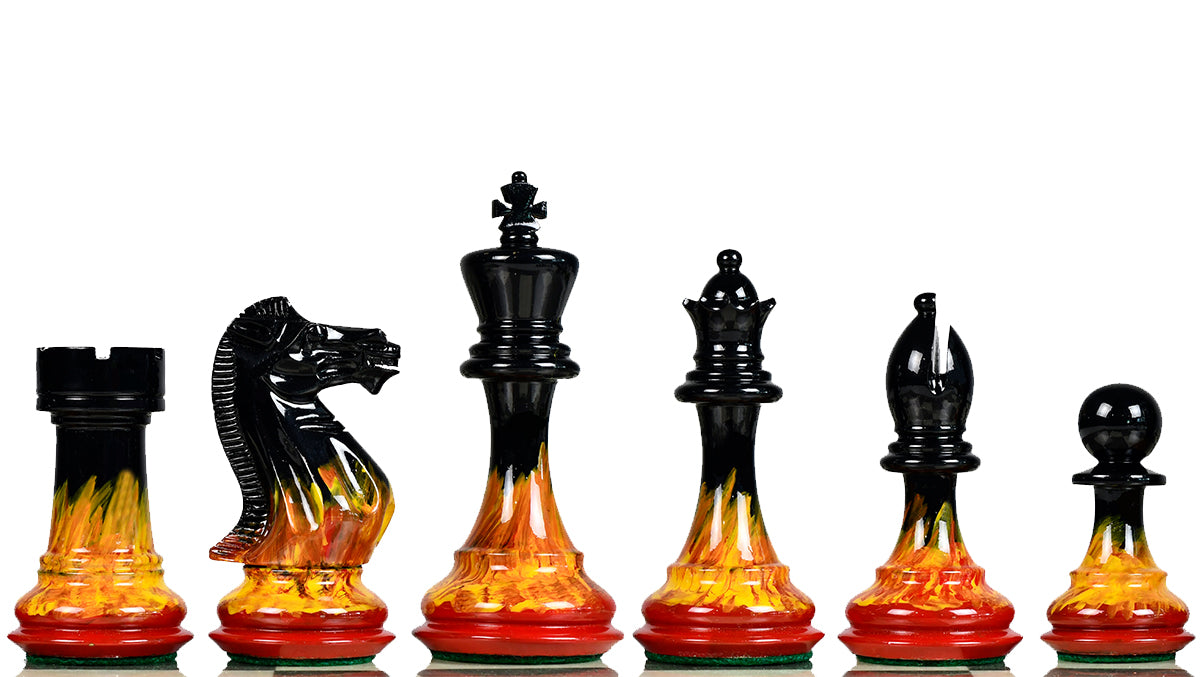 Flame and Frost Painted Staunton Weighted Wooden Chess Pieces - 4.0" King with Extra Queens
