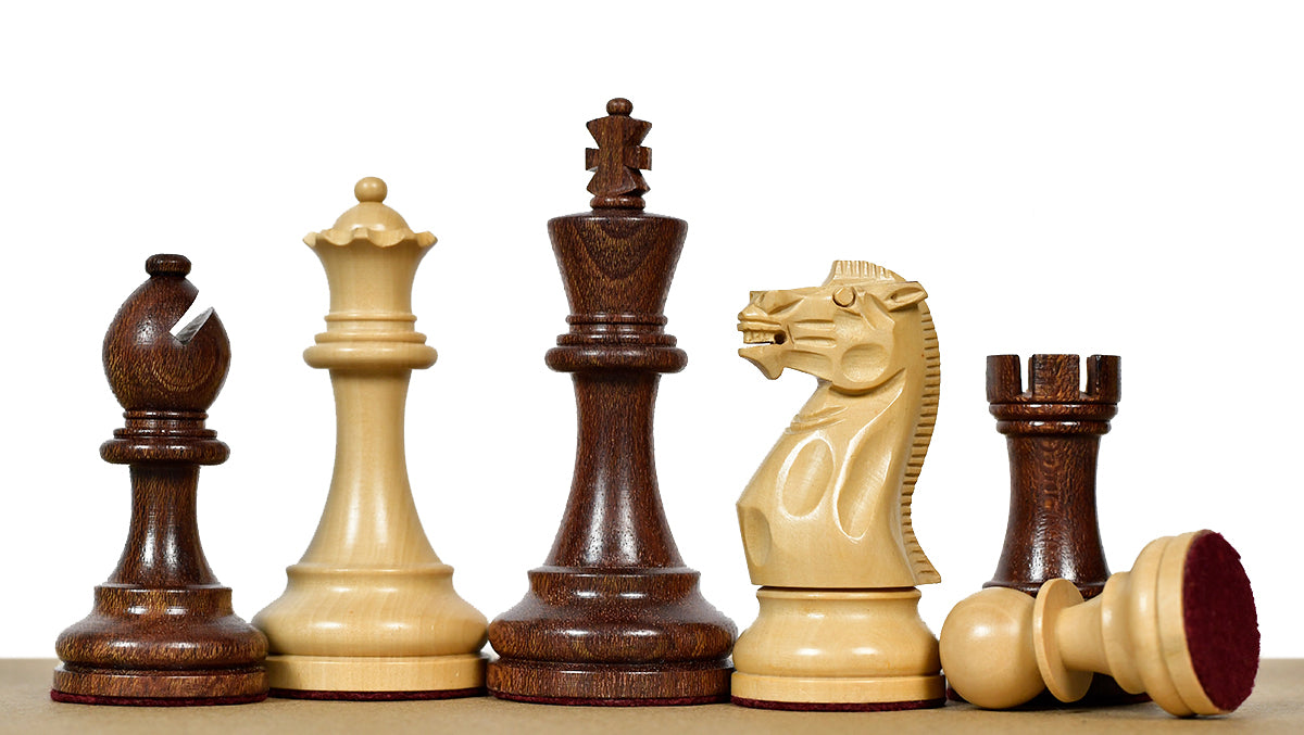 The Judit Polgar Repro Staunton Weighted Tournament Chess Pieces in Anjan Wood & Boxwood 3 ¾ Inch King - 1000 Grams