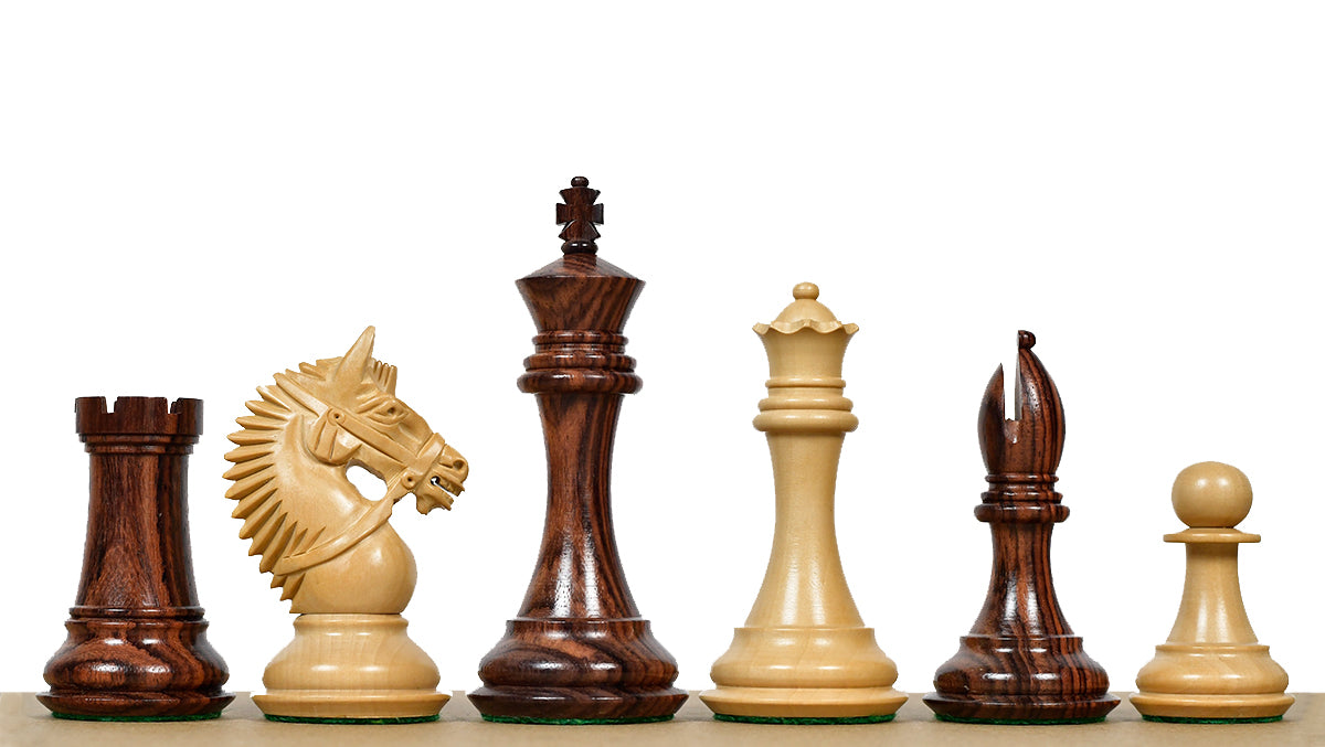 American Bridle Triple-Weighted Chess Pieces with Extra Queen - Handcrafted in Rosewood & Boxwood 4.2" King