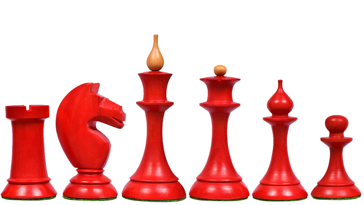 The 1950s Soviet (Russian) Latvian Reproduced Chess Pieces in Stained Crimson / Box Wood - 4.1" King