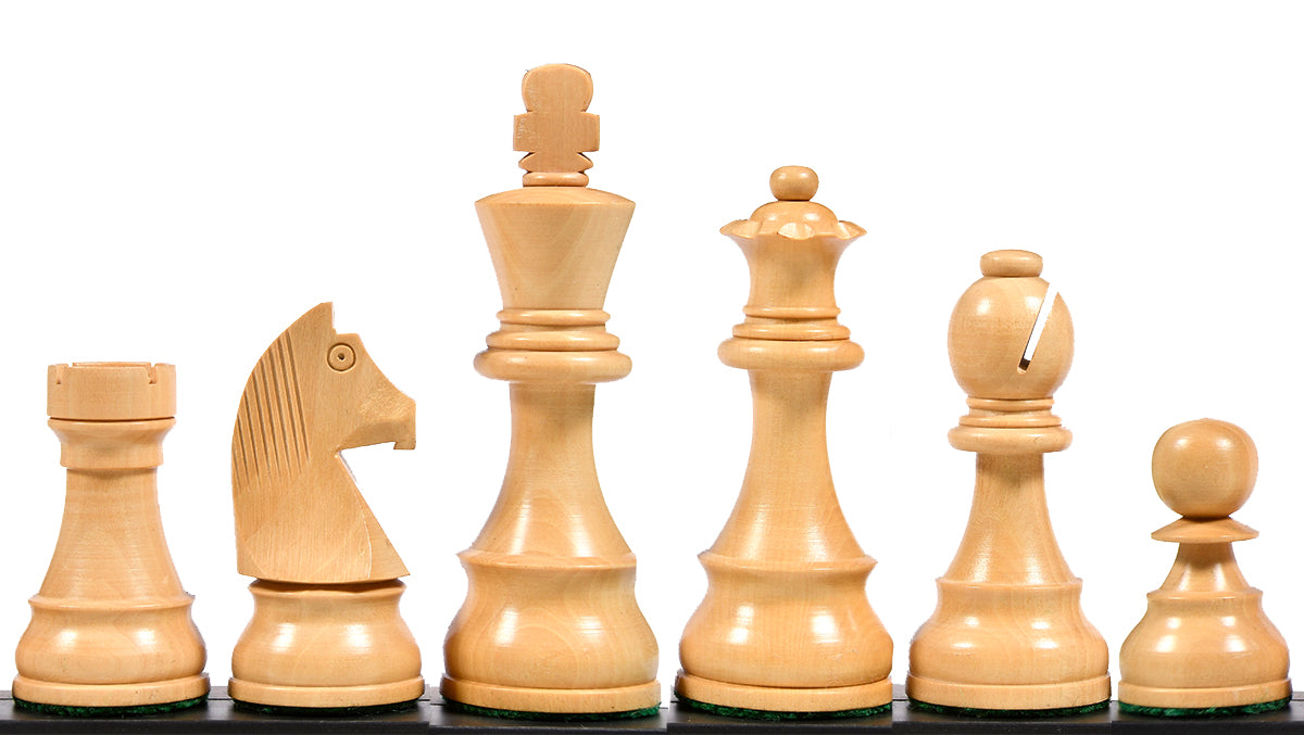 Tournament Series Championship Chess Pieces with German Knight in Ebonized Boxwood & Natural Boxwood - 3.75" King