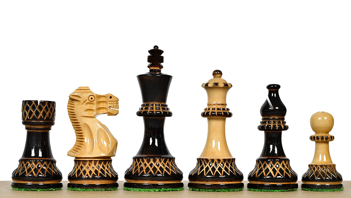 Burnt Blazed Series Handcarved (Lacquerd) Chess Pieces in Burnt Boxwood - 3.8" King