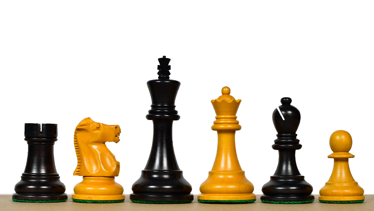 1972 Fischer Spassky Staunton Pattern Chess Pieces V2.0 in Ebonized Wood & Antique Boxwood - 3.78" King