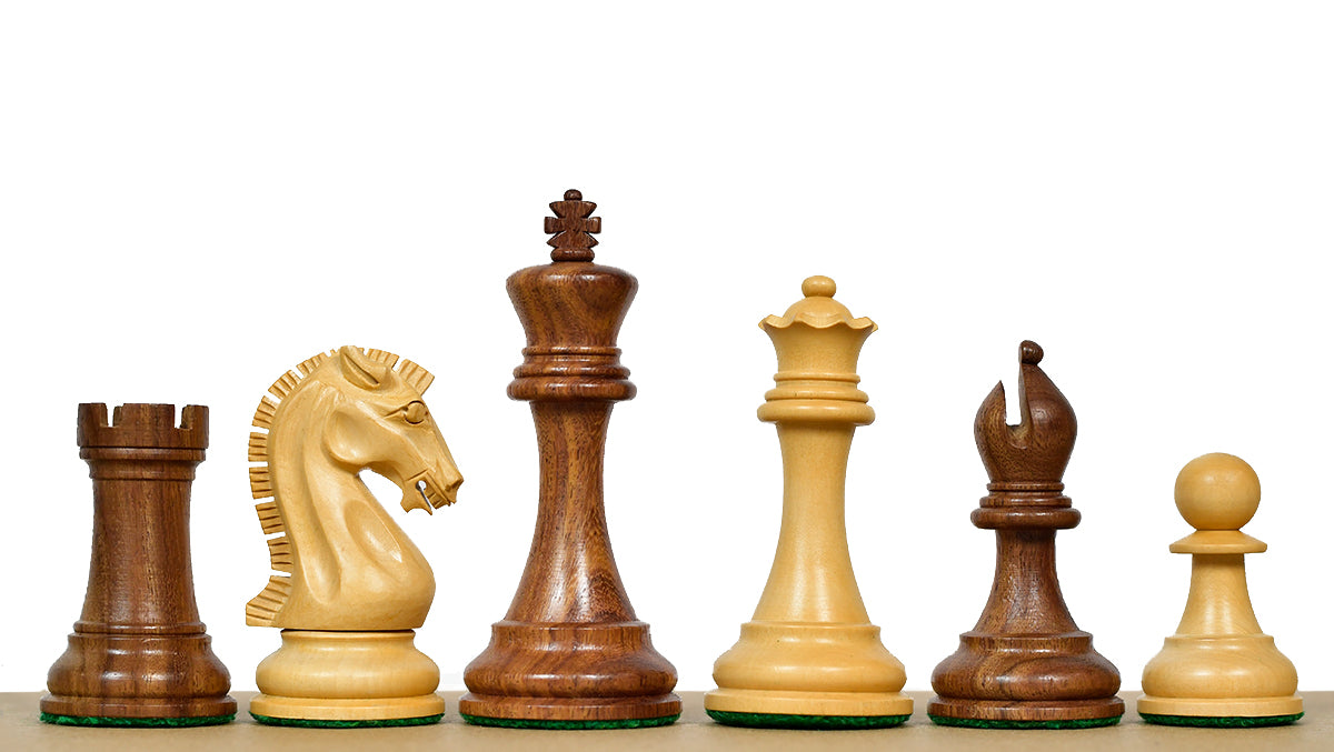 Craftsman Knight Staunton Chess Pieces in Sheesham Wood & Boxwood - 3.9" King - Best Seller