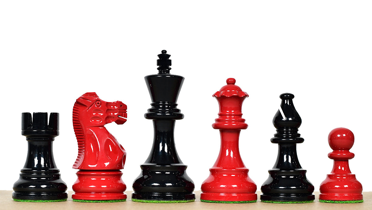 Smokey Staunton Series Painted Chess Set - Chess Pieces Only - Black and Red Painted Boxwood - 3.8" King