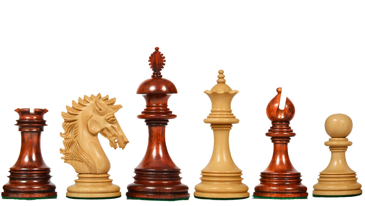 New Indian-American Luxury Series Triple Weighted Chess Pieces in Bud Rosewood(Padauk) / Boxwood Ver 2.0 - 4.4" King