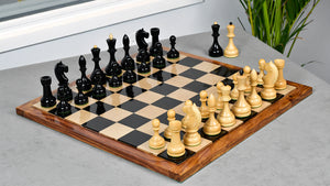 Circa 1930s "Leningrad Schoolboy" 4.2 inch King Soviet Chess Pieces in Ebonized & Boxwood - 1530 grams