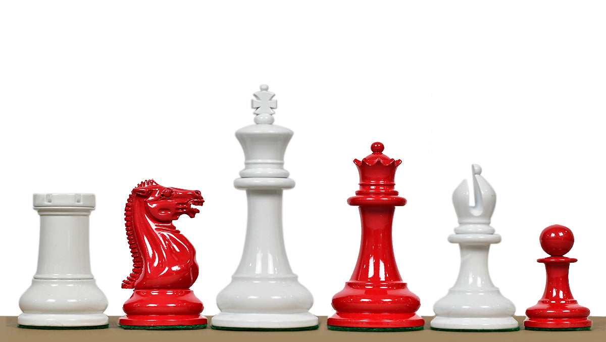 1849 Original Staunton Pattern Painted Chess Pieces (Lacquer Finished) Red Painted Crimson & Ivory White - 4.5" King