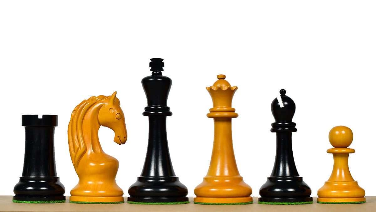 1963-1966 Piatigorsky Cup Chess Pieces in Ebony & Antiqued Boxwood - 4.2" King