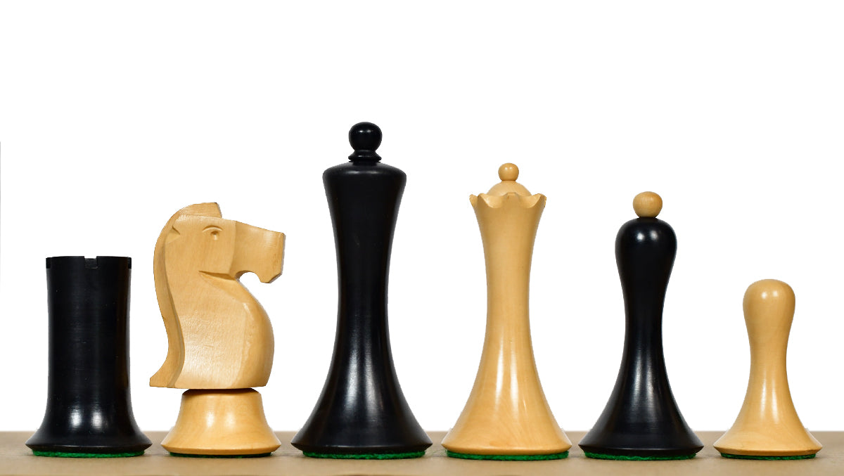 Minimalist Soviet-Style Chess Pieces In Ebonized & Boxwood - 3.7” King