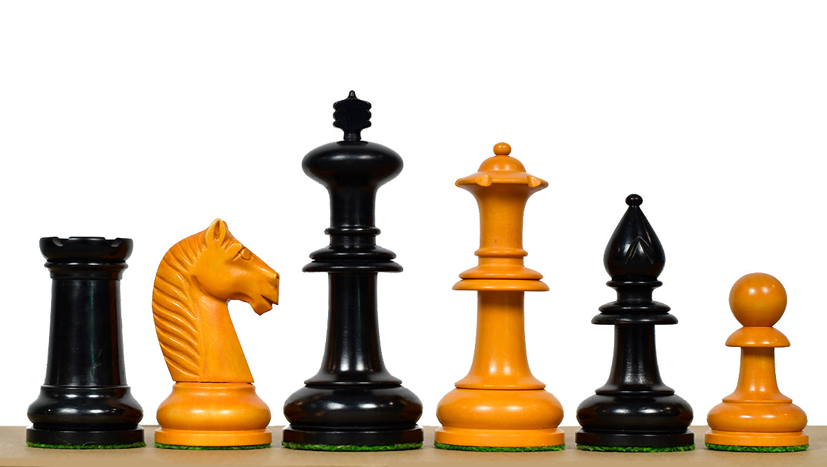 19th Century Antique Austrian Series Chess Pieces in Ebonized Boxwood & Antiqued Boxwood - 4.27" King - Colllector Chess