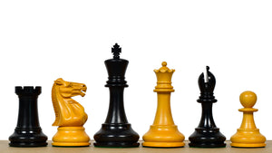 1900s' Marshall Staunton Pattern Chess Pieces in Ebony / Antiqued Boxwood with King Side Stamping - 3.75" King