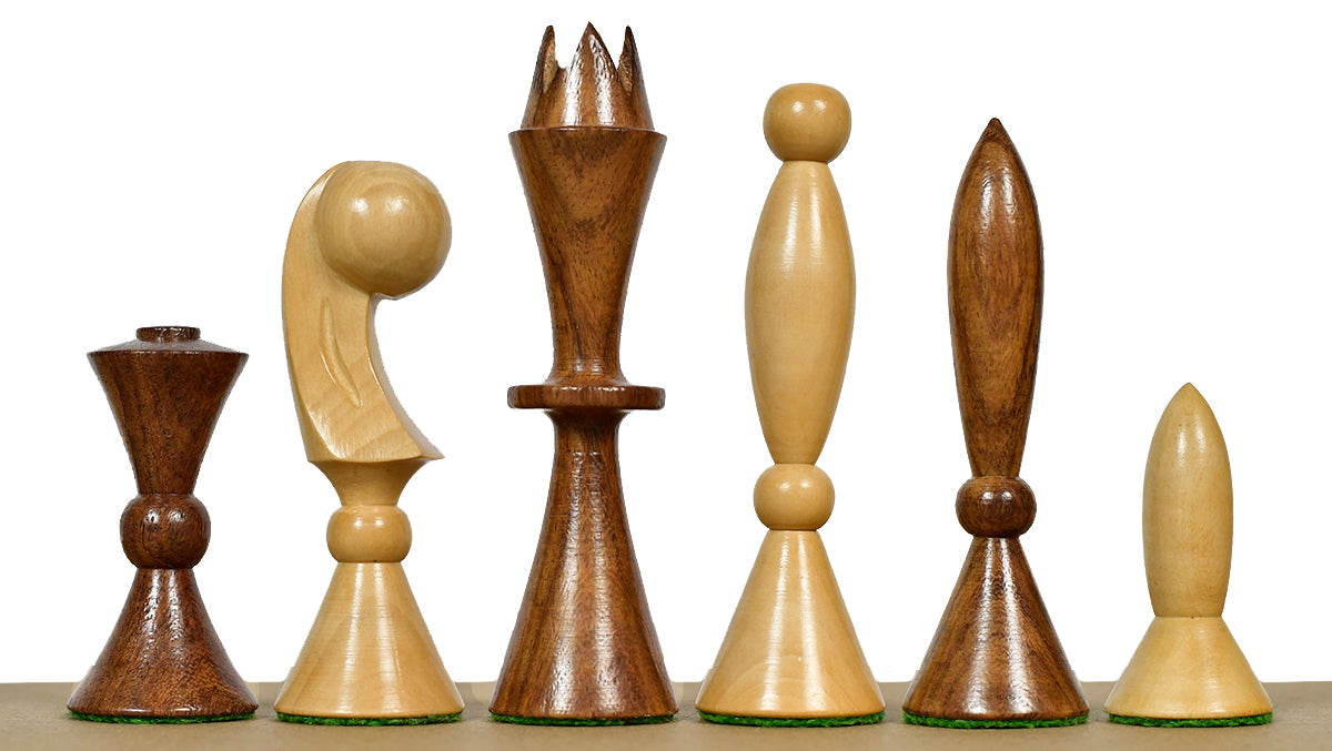 1958 ANRI Space Age Chess Pieces by Arthur Elliott in Sheesham & Box Wood - 4.25" King
