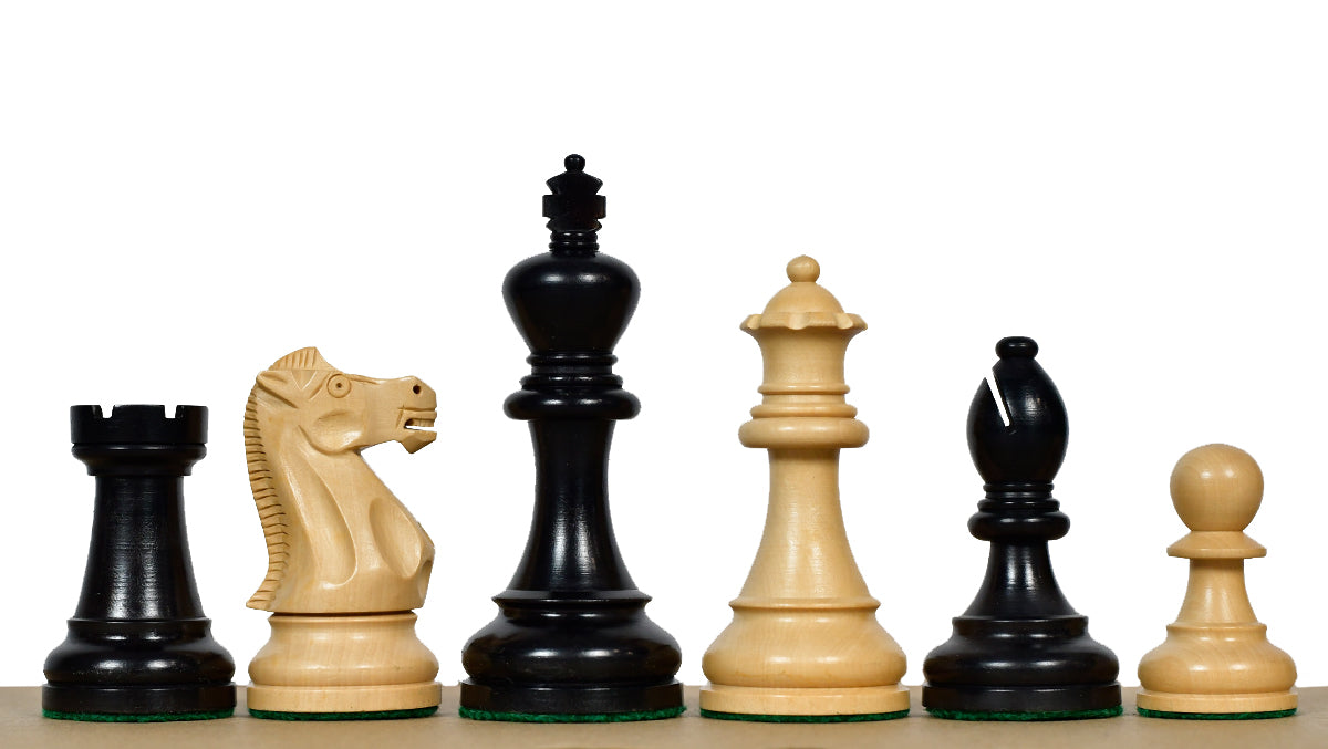 American Staunton Series Weighted Tournament Chess Pieces in Ebonized Boxwood & Boxwood - 4.1" King