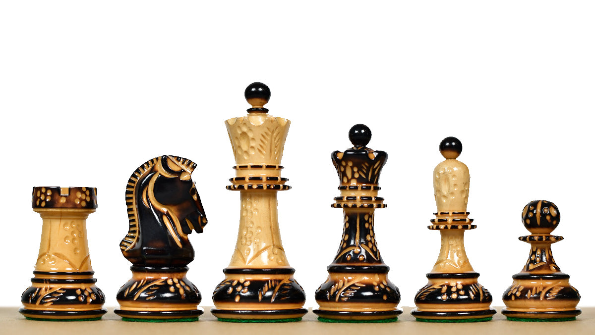 1950s' Fischer Dubrovnik Chess Pieces Set in Lacquer Finished Burnt & Natural Box Wood - 3.7" King
