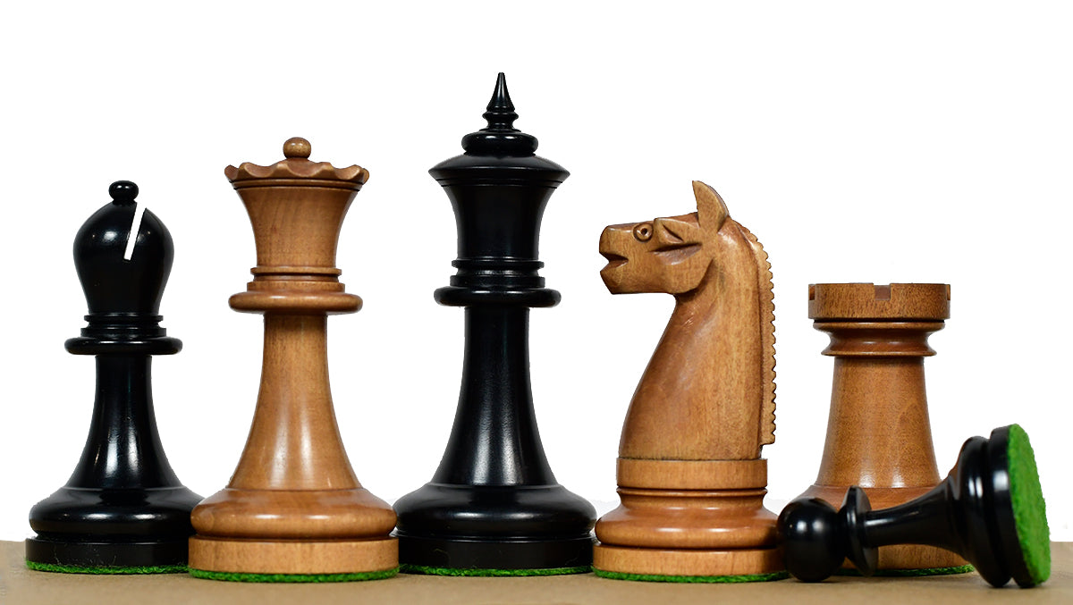1900s' American Chess Company Reproduction Tournament Chess Set -  Black Ebonized & Antiqued Boxwood 3.8" King
