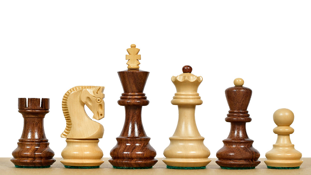Traditional Russian Zagreb Wooden Chess Pieces in Sheesham & Natural Boxwood - 3.1" King