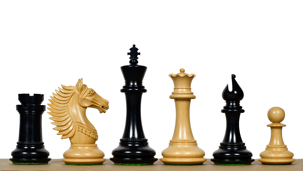 The Mustang Series Wooden Triple Weighted Chess Pieces in Ebony / Boxwood - 4.4" King