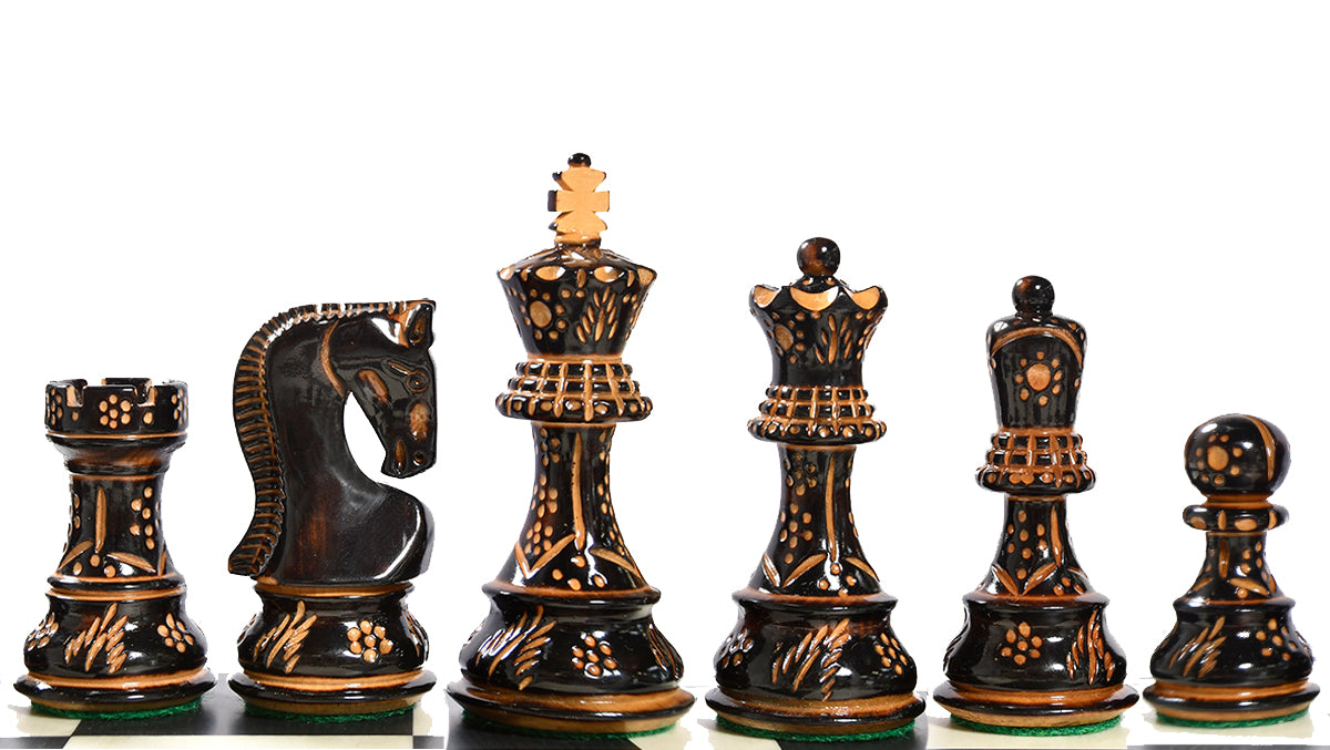 1959 Reproduced Russian Zagreb Staunton Series Chess Pieces in Burnt & Natural Box Wood - 3.89" King