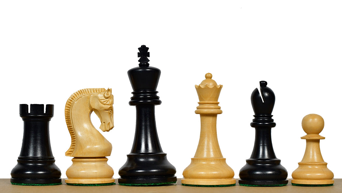 Leningrad Club-Sized Wooden Chess Pieces in Black Ebonized Wood & Boxwood- 4.0" King