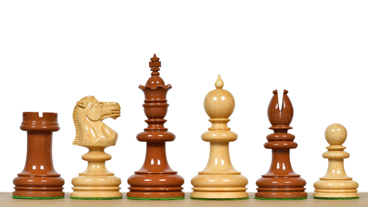 Exclusive Repro William Hallett High Class Chess Pieces in Golden Dyed & Boxwood Wood - 4.0"