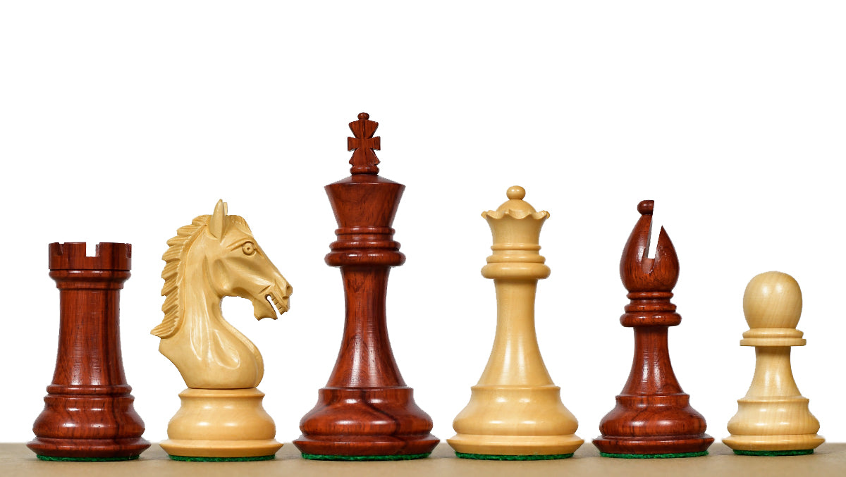 Derby Knight Staunton Weighted Chess Pieces in Bud Rosewood (Padauk) & Boxwood - 4.1" King