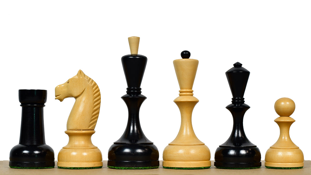 1950s' Botvinnik Tournament Soviet Era Chess Pieces in 4.4 inch King Ebonized Boxwood - 1480 Grams Weight