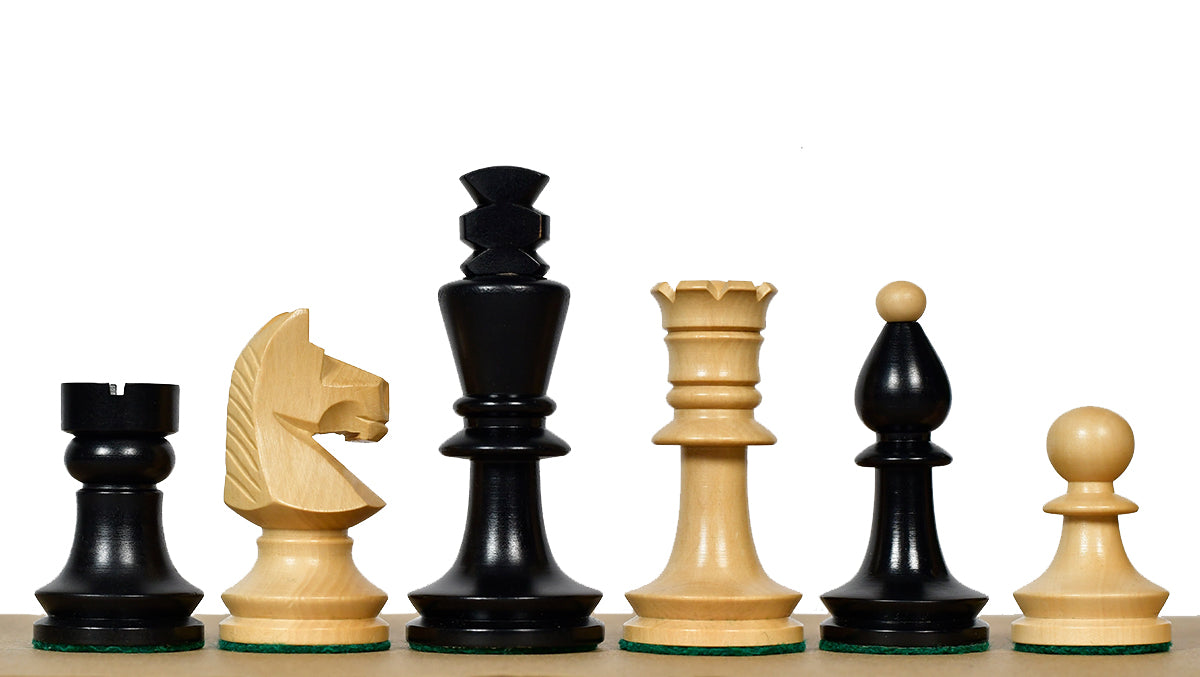 Romanian-Hungarian National Tournament Chess Pieces in Ebonized & Natural Boxwood - 3.8" King