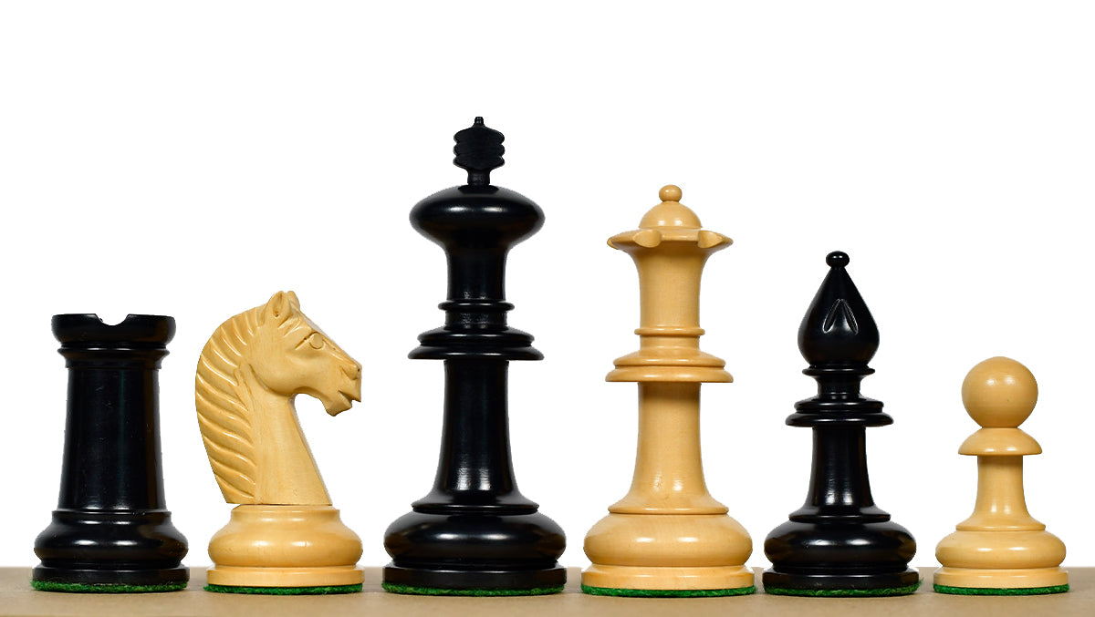 19th Century Antique Austrian Series Hand Crafted Chess Pieces in Ebonized & Boxwood - 4.2" King