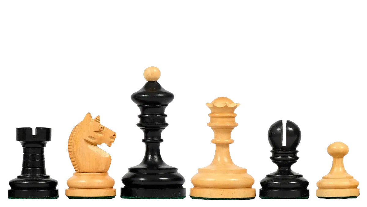 Reproduced Vintage 1930 Knubbel Analysis Chess Pieces in Ebonized and Natural Boxwood - 3" King