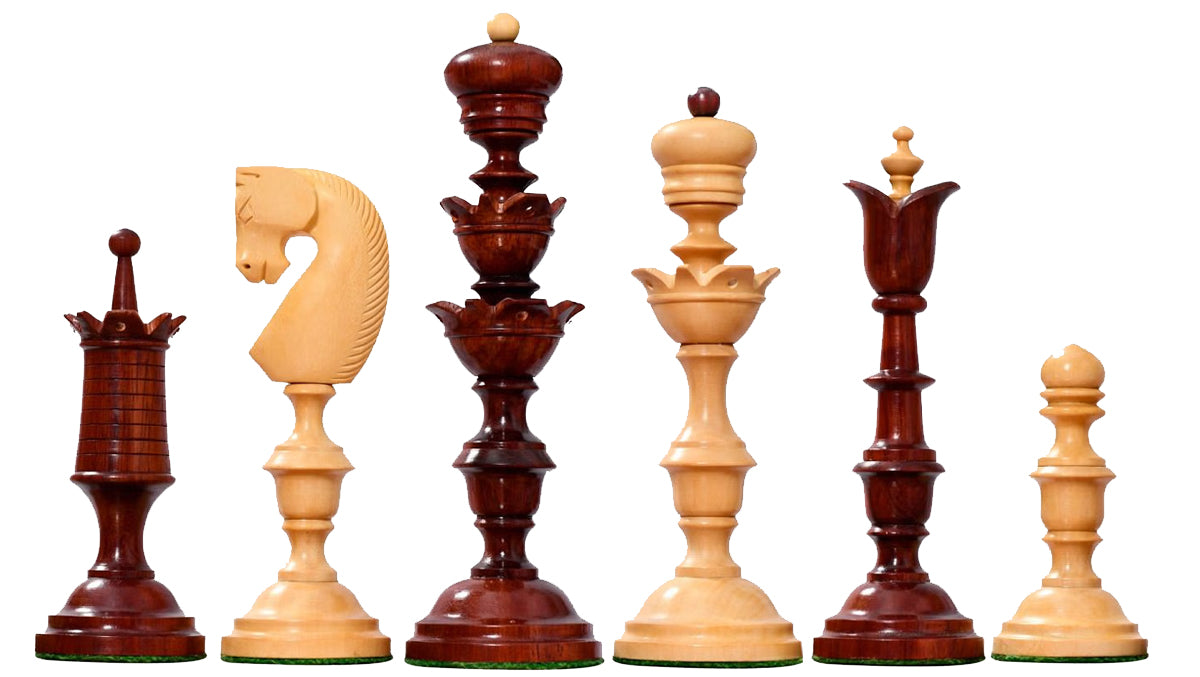 Reproduced Antique Series Wooden Chess Pieces in Bud Rosewood & Boxwood - 5.95" King